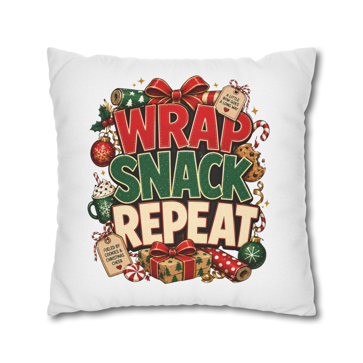 Christmas Spun Polyester Square Pillowcase Wrap Snack Repeat