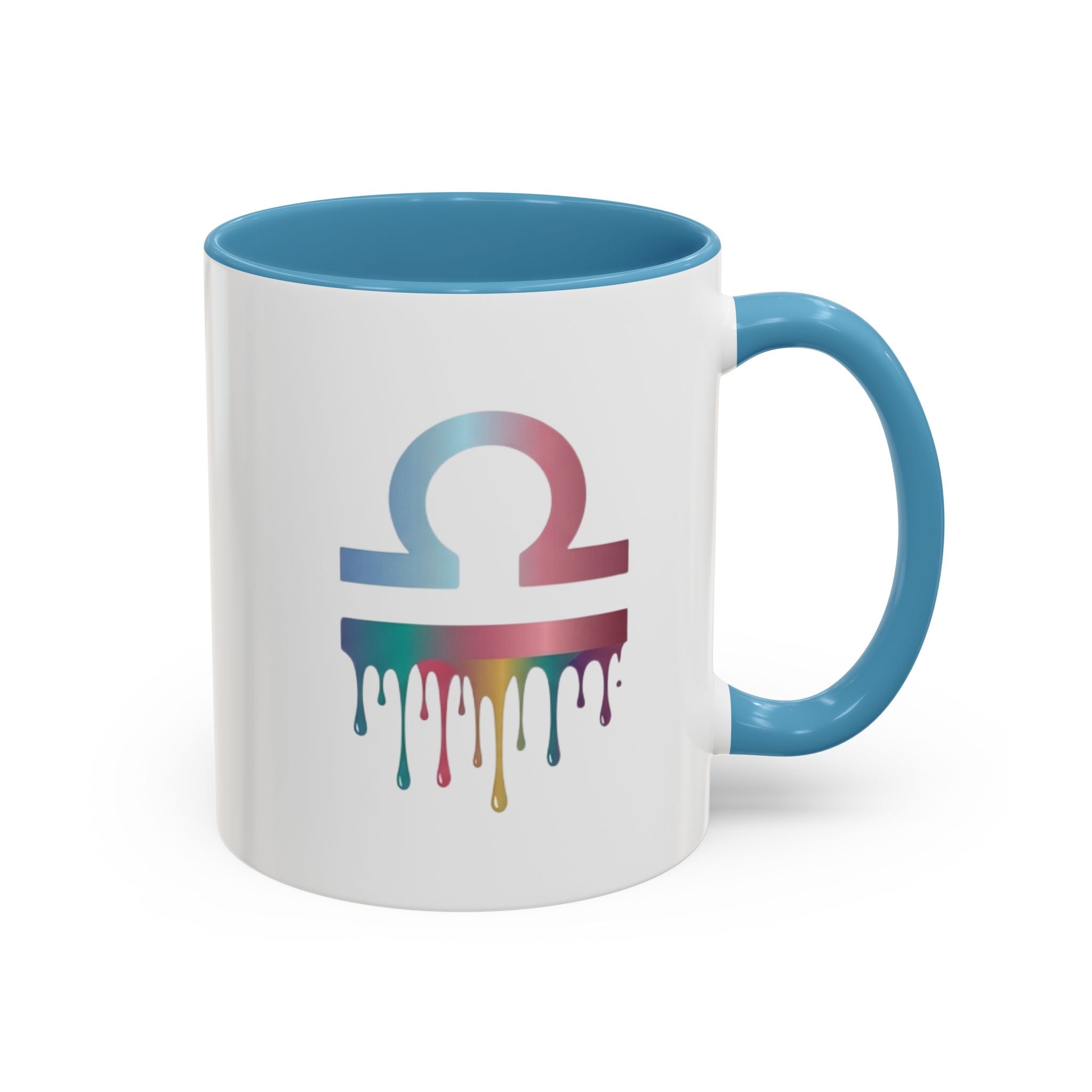 Libra Drip Accent Coffee Mug — Zodiac Symbol Rainbow Design