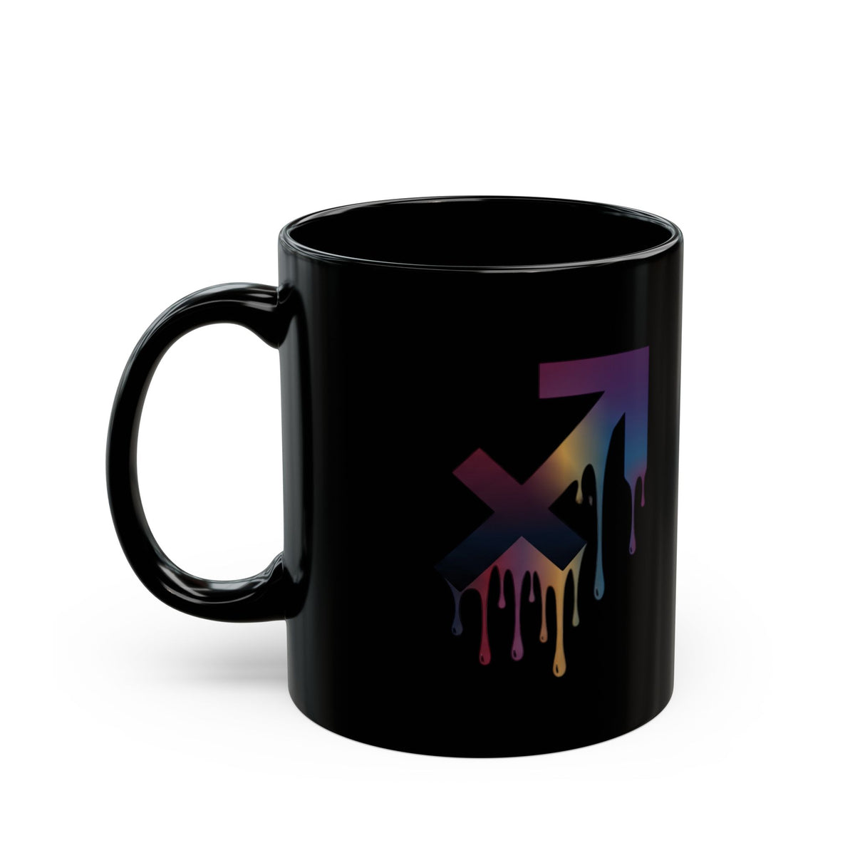 Sagittarius Zodiac Dripping Rainbow Mars Symbol Mug — LGBTQ+ Pride Coffee Cup