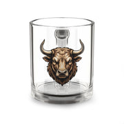 Taurus Zodiac Glass Mug Bull Head Glass Mug — 10oz Rustic Bison Coffee Cup, Gift for Ranchers & Animal Lovers