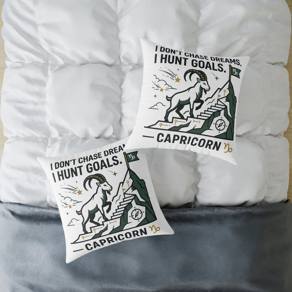Capricorn Zodiac Pillow — "I Don't Chase Dreams, I Hunt Goals" Motivational Throw Pillow