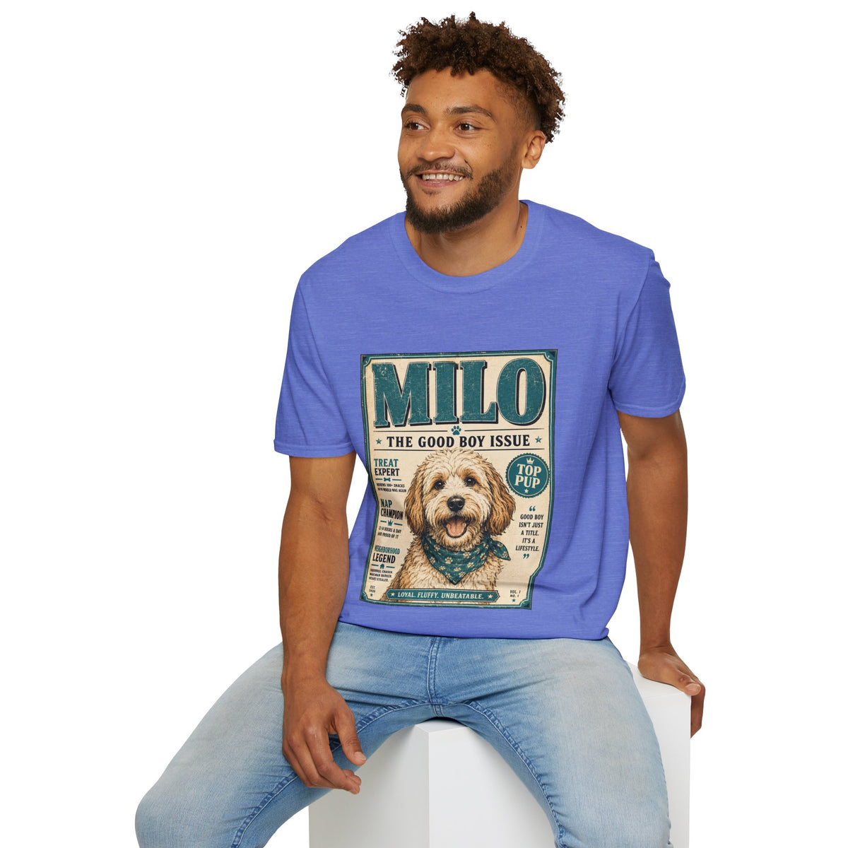 Milo 'The Good Boy Issue' Dog T‑Shirt — Vintage Puppy Magazine Design
