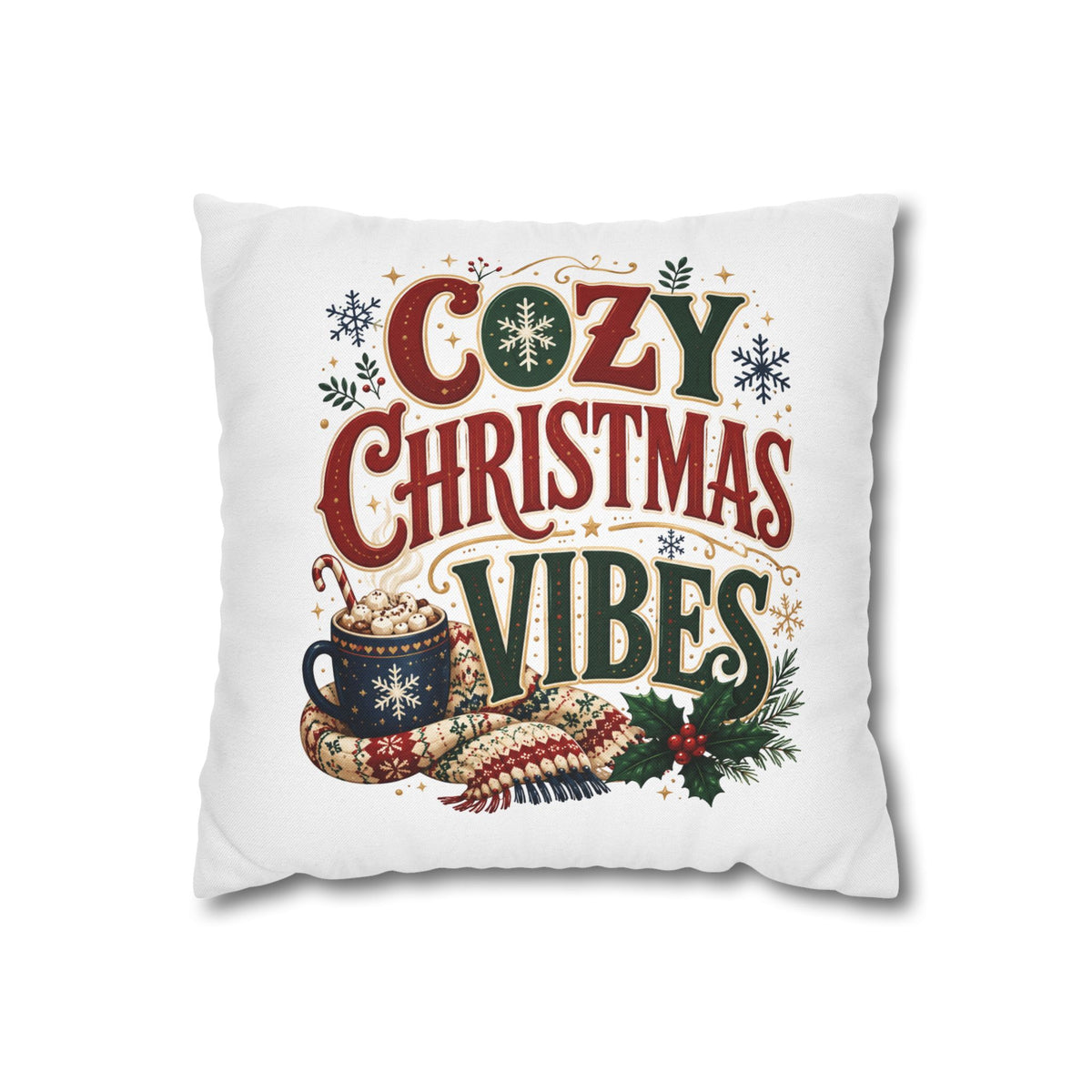 Christmas Pillowcase - "Cozy Christmas Vibes" Holiday Decorative Throw Pillowcase