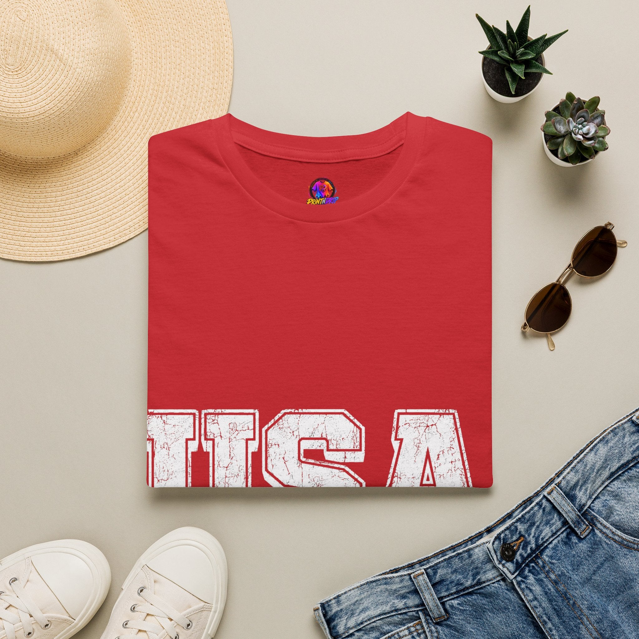 USA Vintage Block T-Shirt — Patriotic Americana Graphic Tee