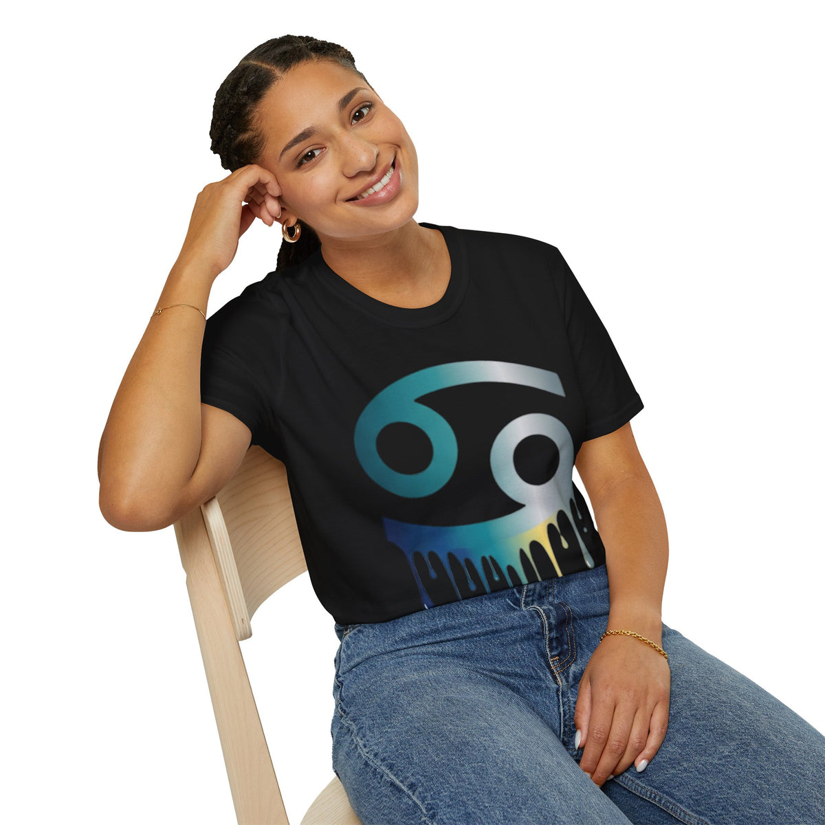 Cancer Zodiac T‑Shirt — Dripping Gradient Astrology Tee (Cancer Symbol)