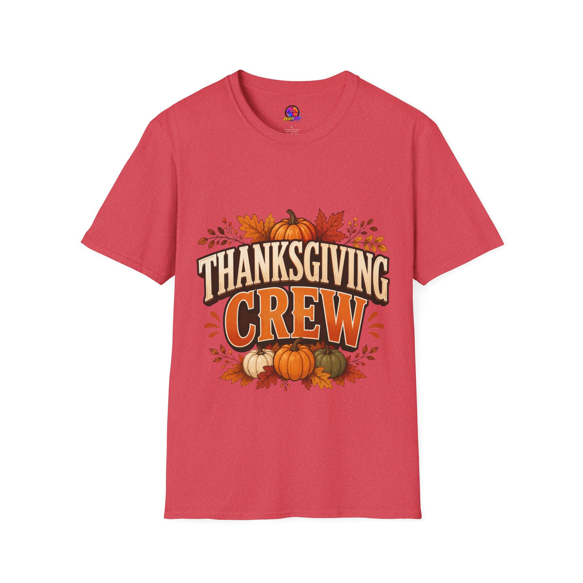 Thanksgiving T-Shirt Crew T-Shirt— Festive Pumpkin & Fall Leaves Holiday Tee