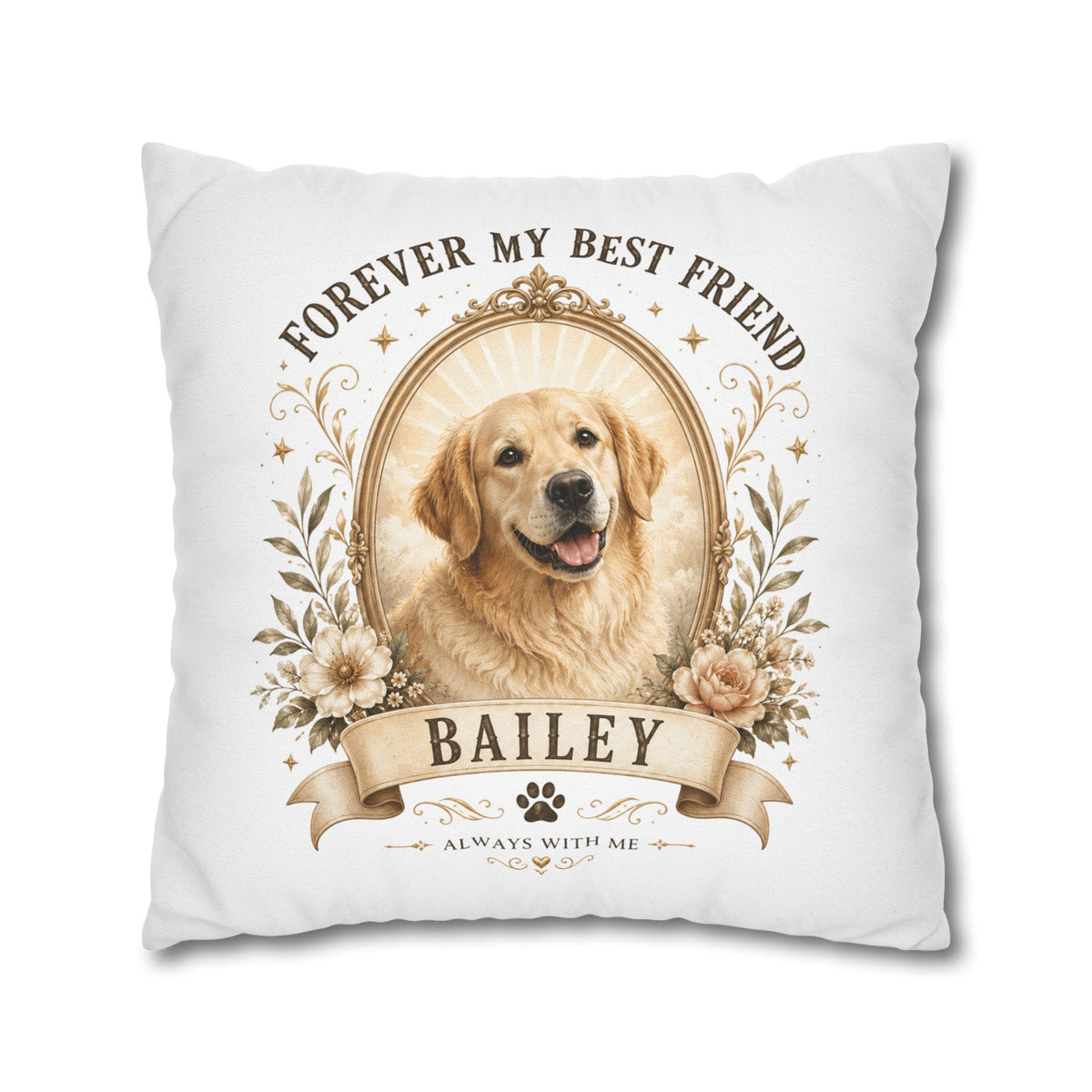 Dog Portrait Pillowcase Milo Bailey Dog Dad Mom— "Forever My Best Friend" Personalized Pet Throw Pillow