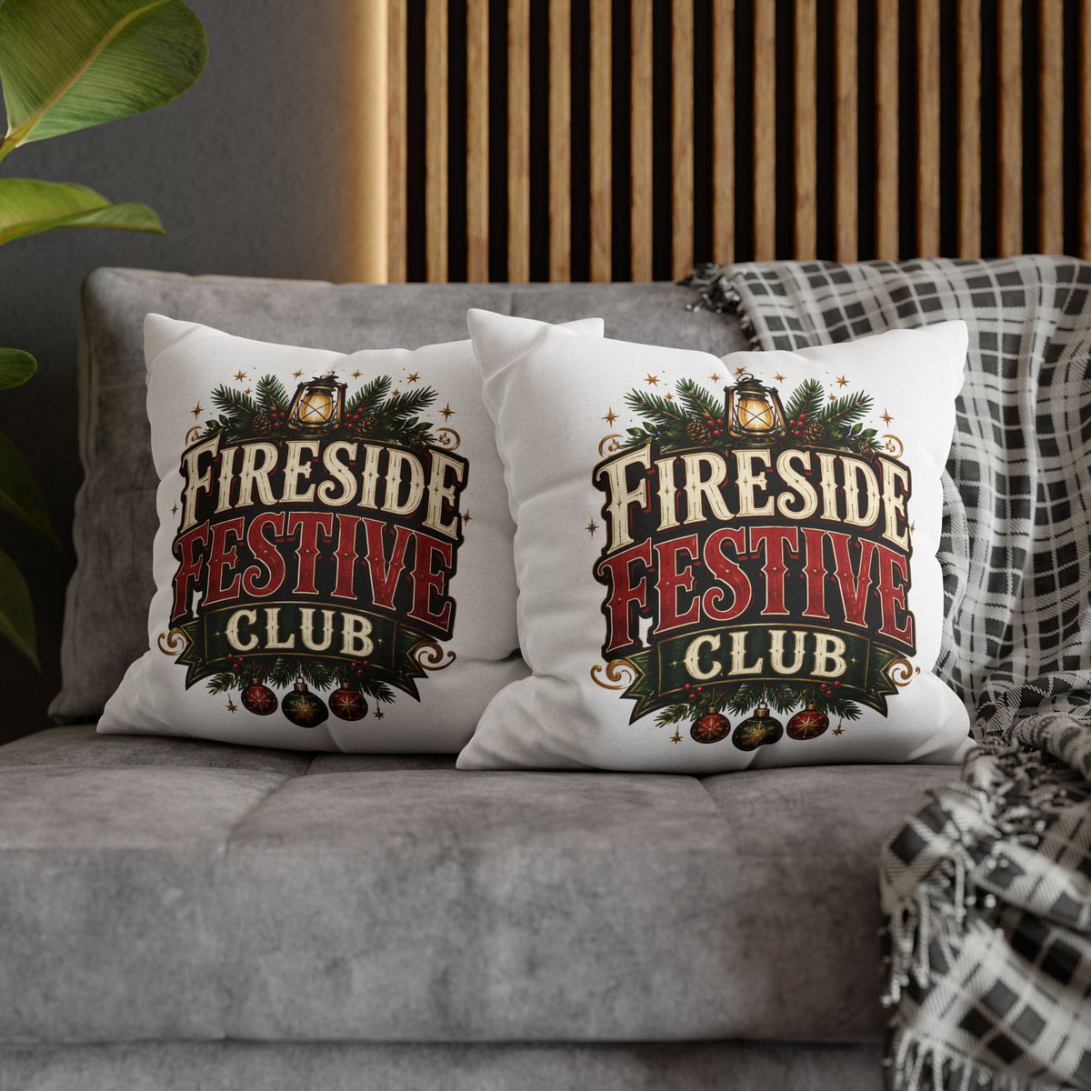 Christmas Fireside Festive Club Holiday Throw Pillowcase