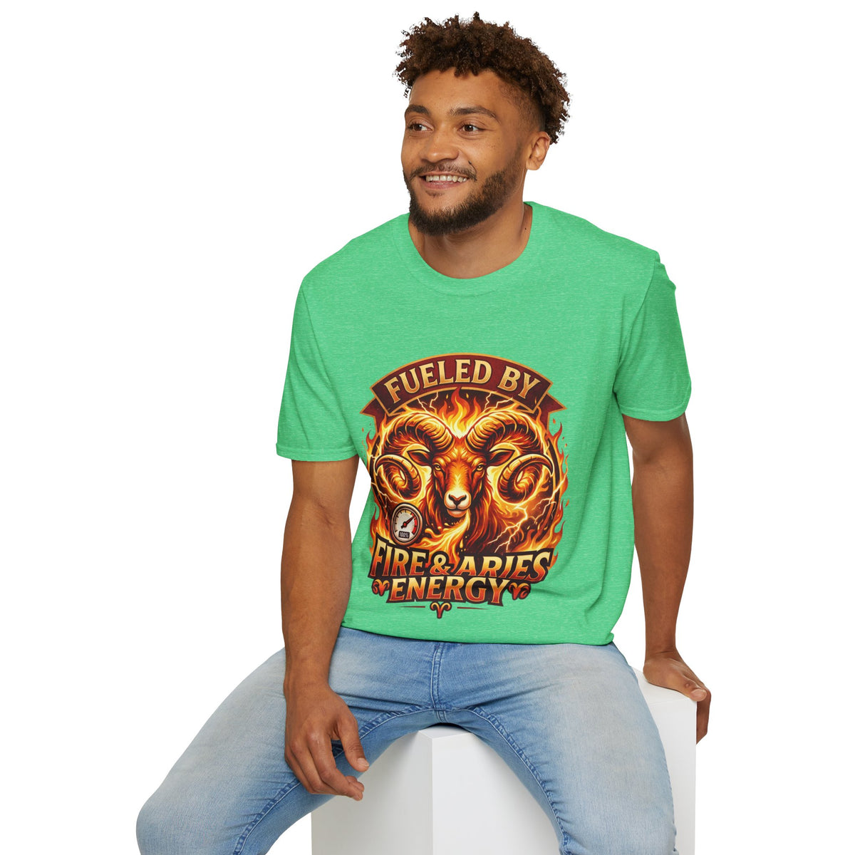 Aries Zodiac Fueled By Fire & Aries Energy T-Shirt — Zodiac Ram Graphic Tee