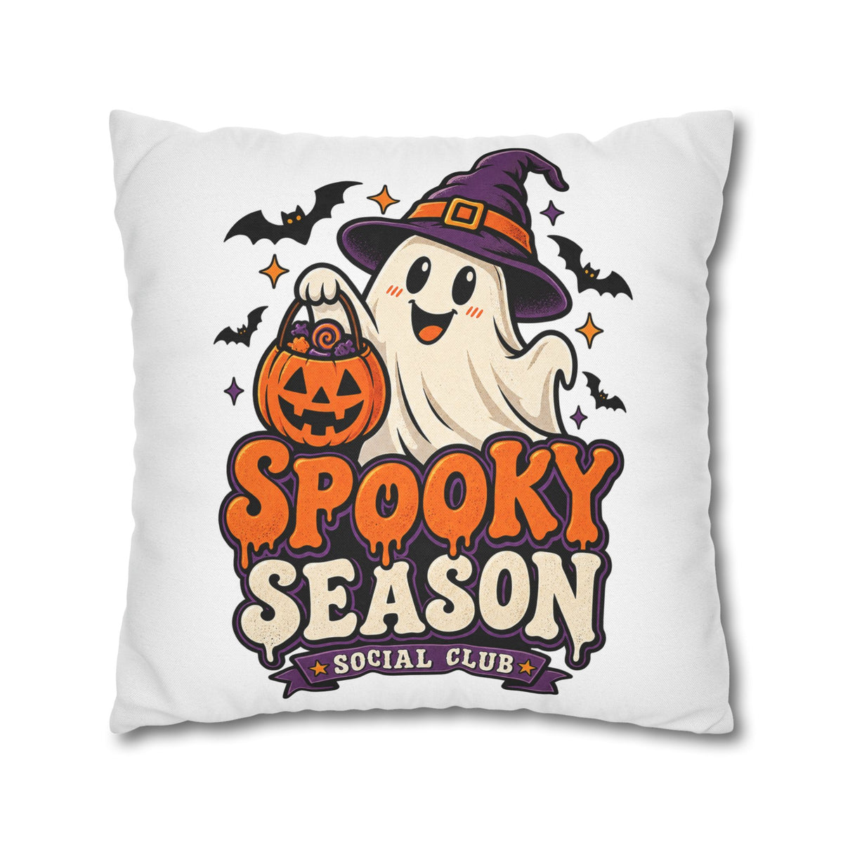 Spooky Season Pillow Cover — Halloween Ghost Pumpkin Decorative Throw Pillowcase