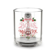 Christmas Glass Mug 10 oz Glass Mug — "Bows and Mistletoe" Christmas Holiday Coffee Mug, 10oz