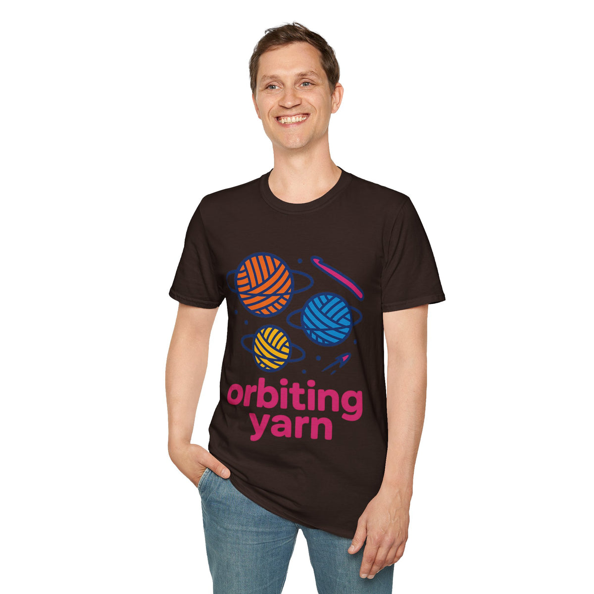 "Orbiting Yarn" Space Galaxy Crochet Graphic Tee - Funny Knitting Crafter White T-Shirt - Trending Now - September 2026