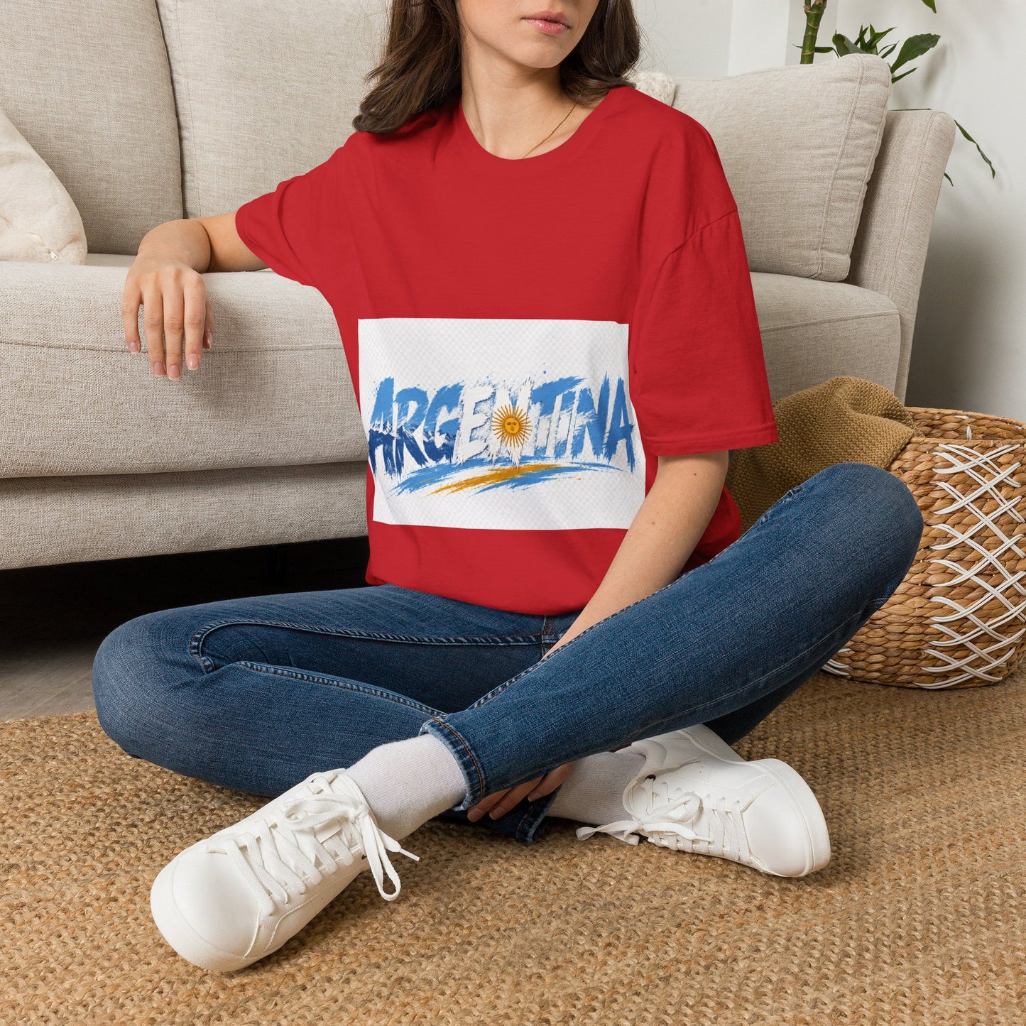 Argentina Graphic T-Shirt — Argentina Typography Tee with Sun & Flag Colors