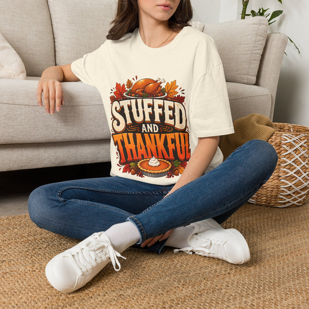 Thanksgiving T-Shirt — "Stuffed and Thankful" Turkey Design