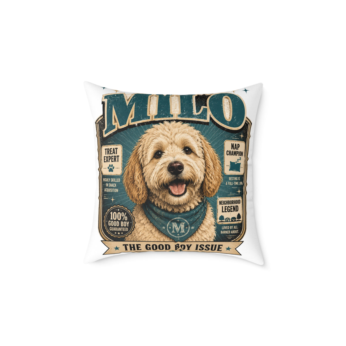 Milo Bailey Dog Dad Mom Milo Dog Cover Pillow — Personalized Cute Golden Doodle Accent Pillow