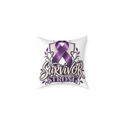 Survivor Strong Purple Ribbon Square Pillow — Domestic Violence Awareness Support Home Decor