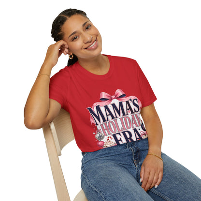 Mama's Holiday Era T-Shirt — Festive Pink Bow Christmas Tee for Moms