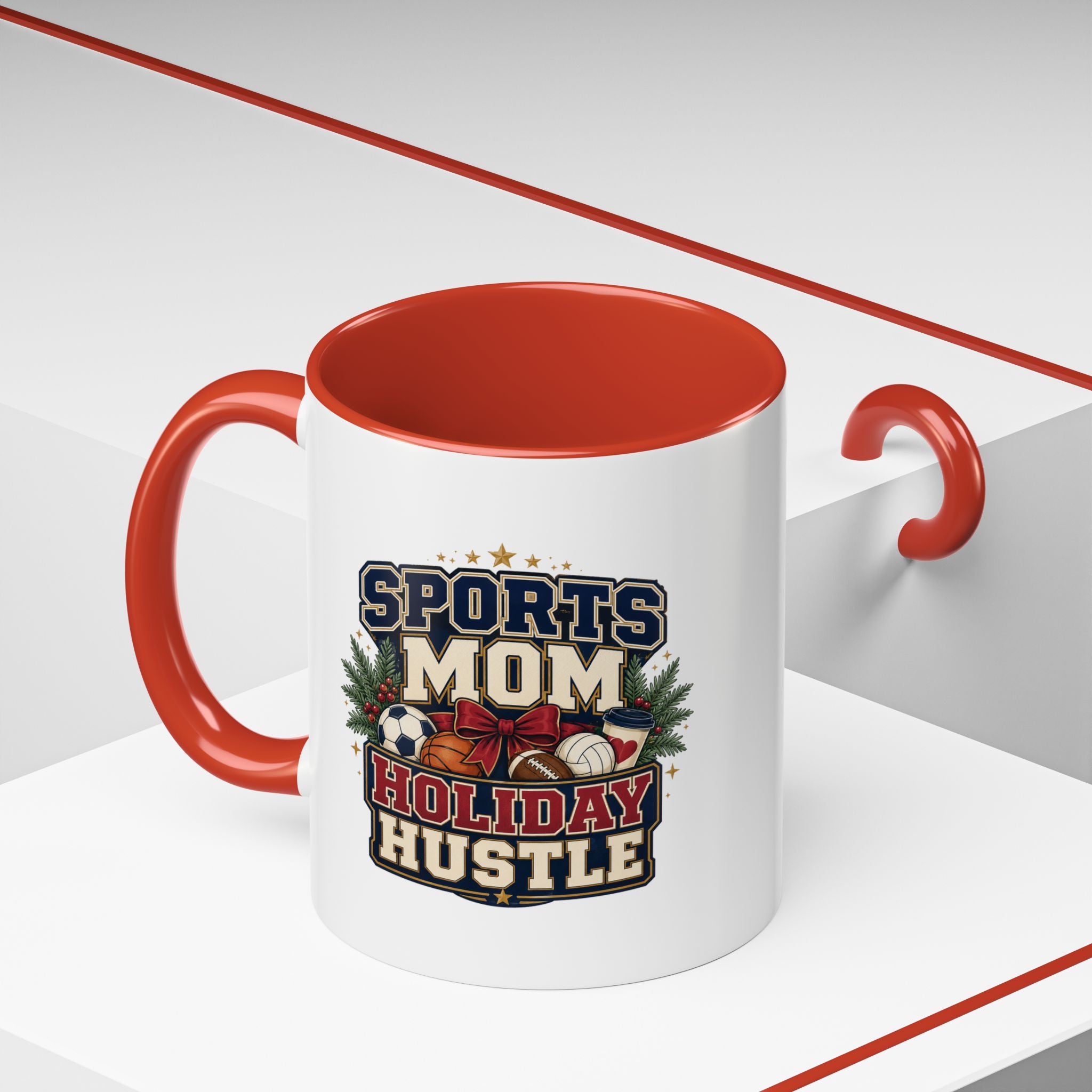 Modern Day Christmas Sports Mom Holiday Hustle Accent Coffee Mug – Christmas Sports Mom Gift