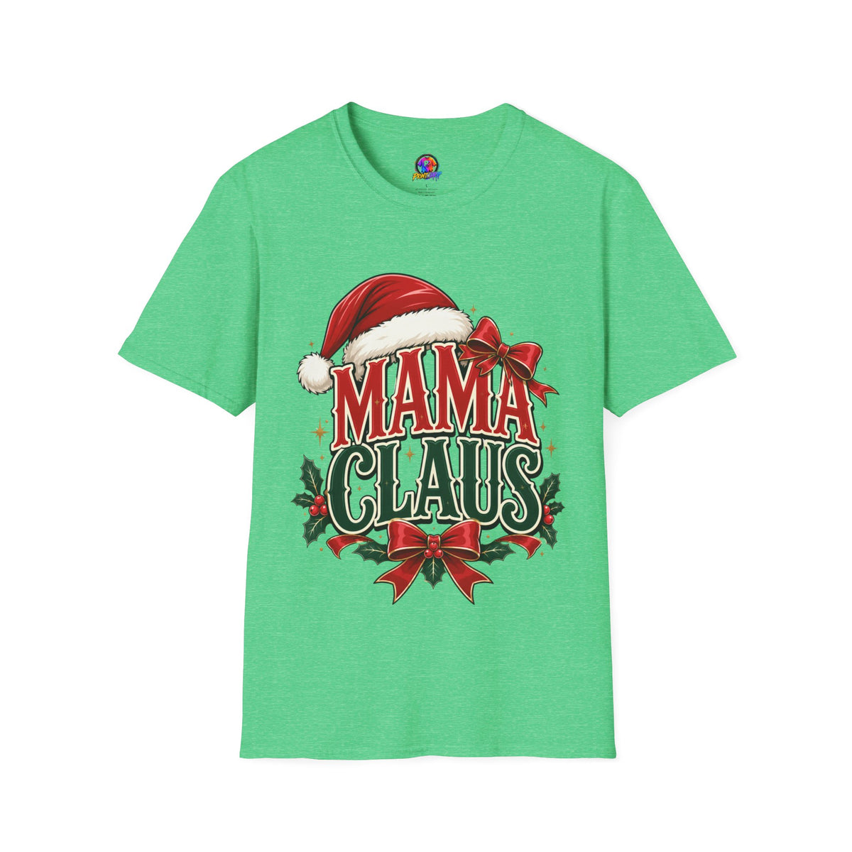 Mama Claus T-Shirt — Festive Christmas Mom Tee with Santa Hat & Bow