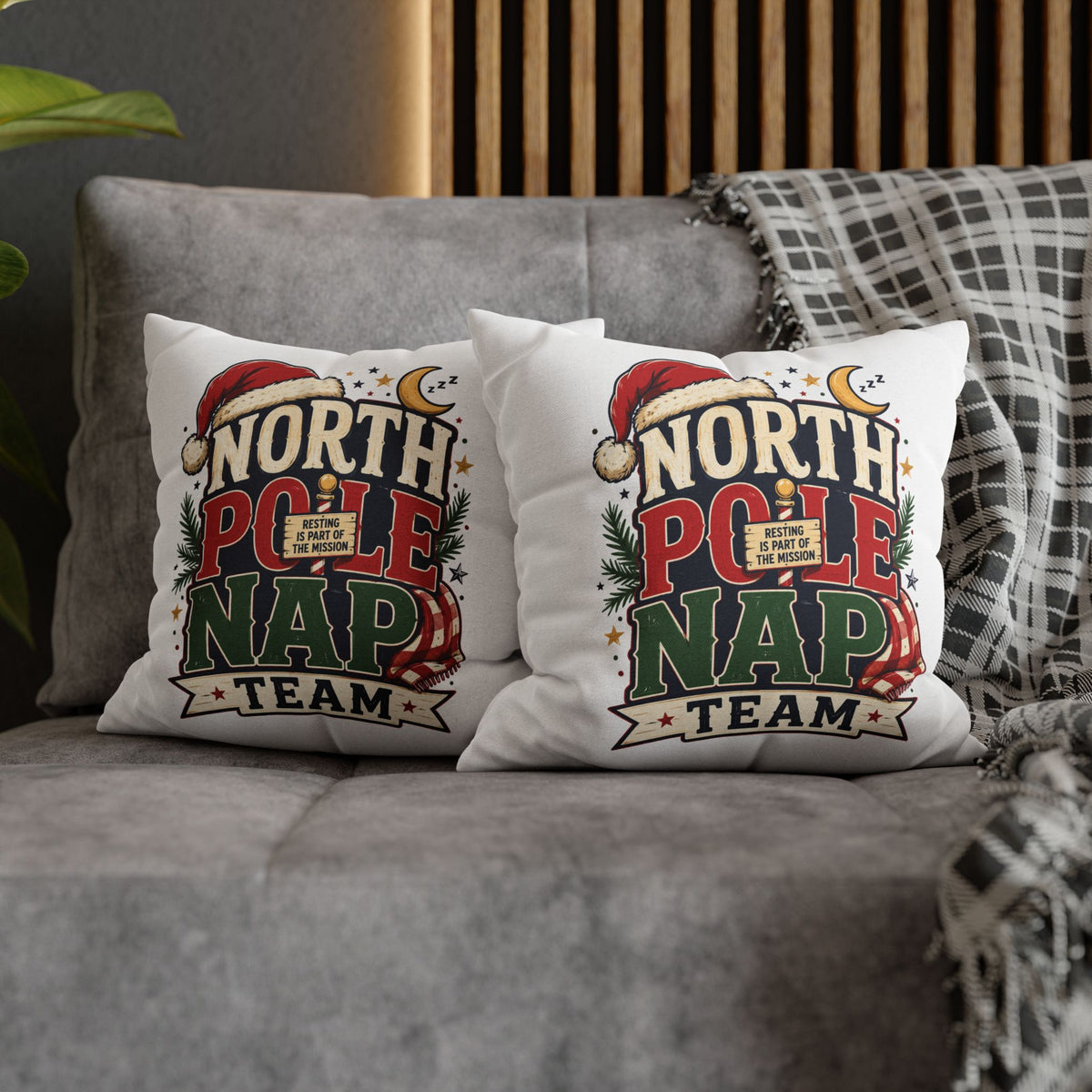 Christmas North Pole Nap Team Pillowcase — Funny Christmas Holiday Throw Pillow Cover