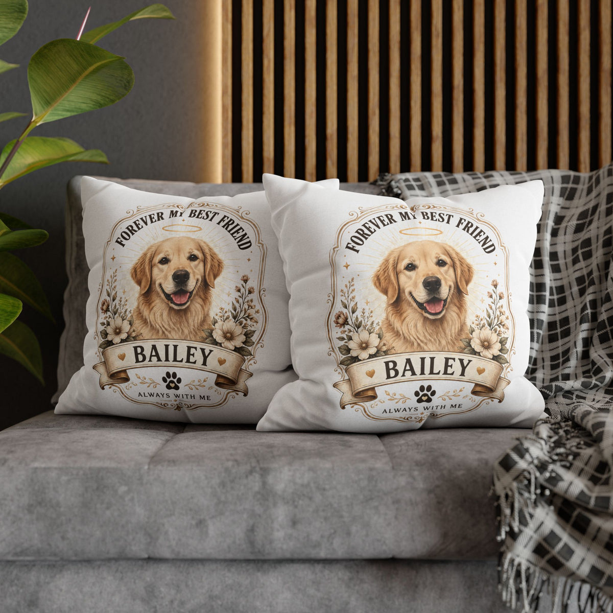 Milo Bailey Dog Dad Mom Golden Retriever Memorial Throw Pillow — "Forever My Best Friend" Personalized Bailey Pillowcase