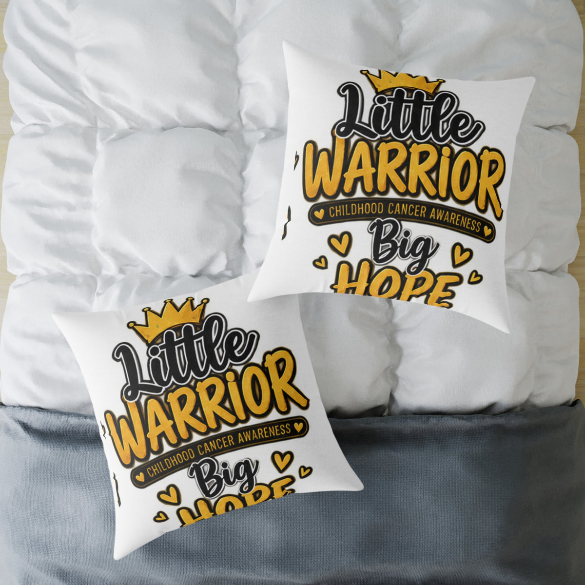 Little Warrior Childhood Cancer Awareness Pillow — Square Poly Canvas Throw Pillow