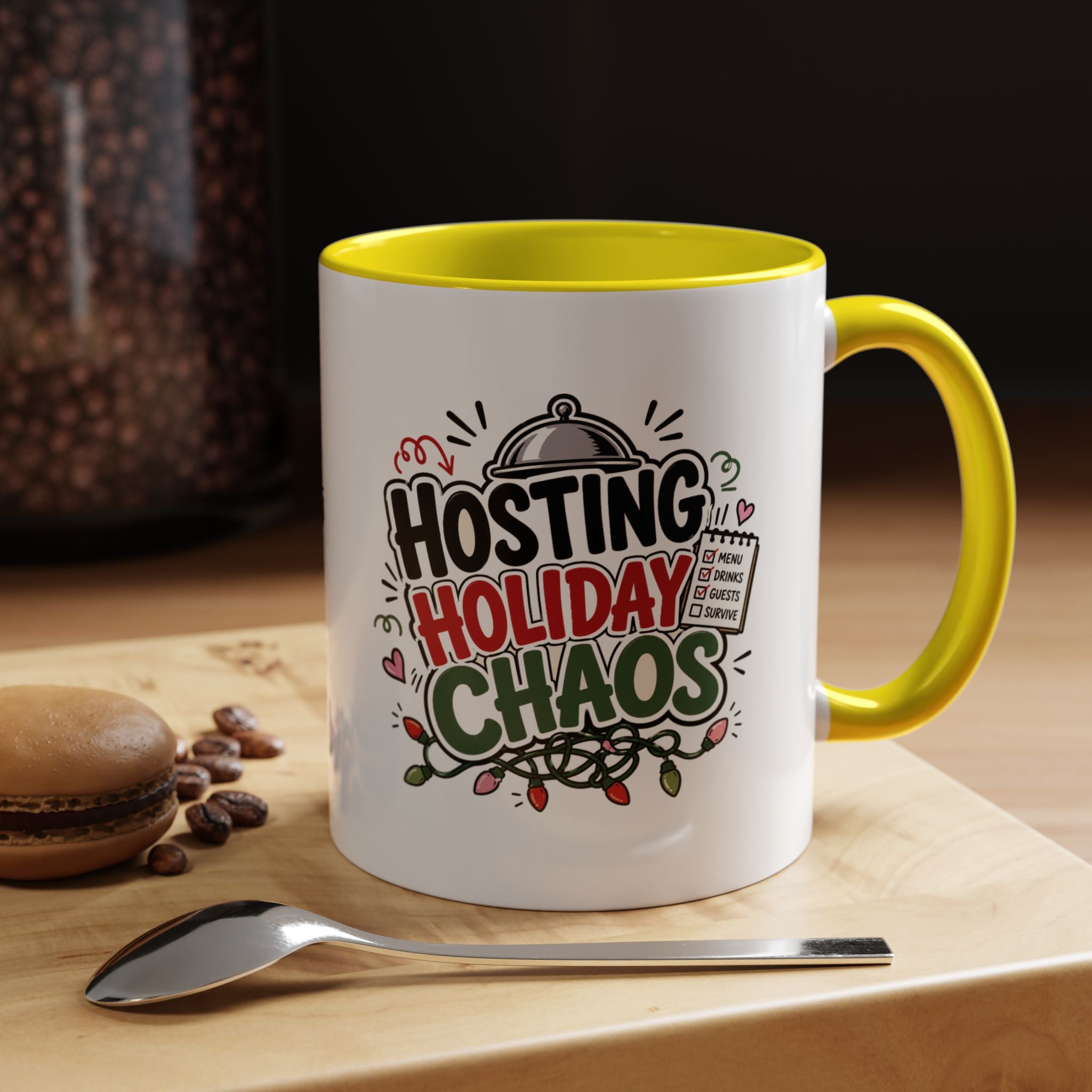 Modern Day Christmas Hosting Holiday Chaos Accent Coffee Mug — "Hosting Holiday Chaos" Funny Christmas Coffee Cup