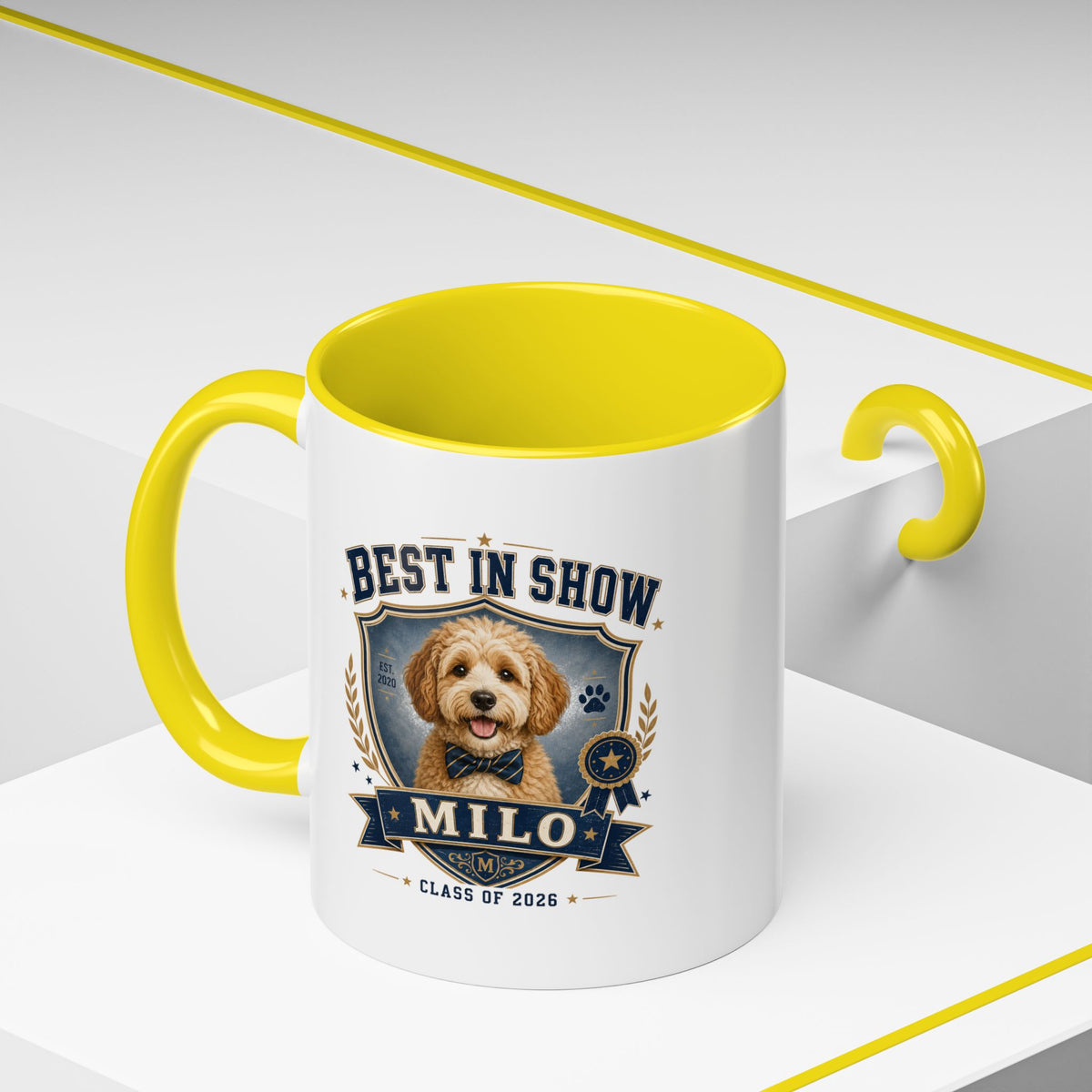 Milo Bailey Dog Dad Mom Best in Show Personalized Dog Coffee Mug — 'Milo' Class of 2026 Accent Mug