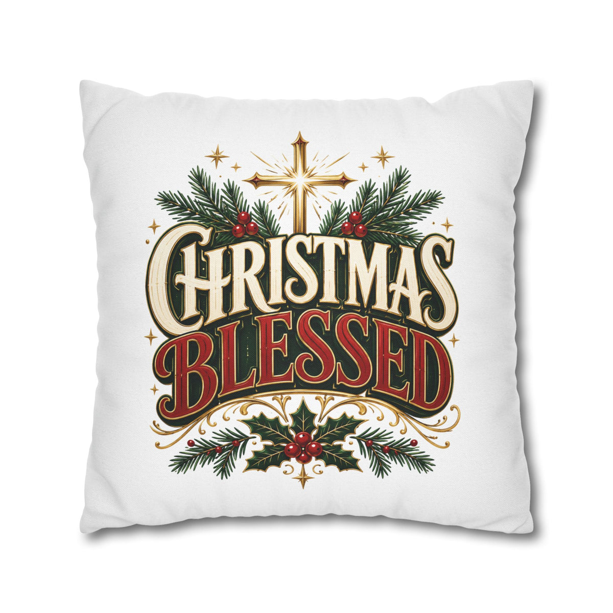 Christmas Spun Square Pillowcase Christmas Blessed Pillowcase