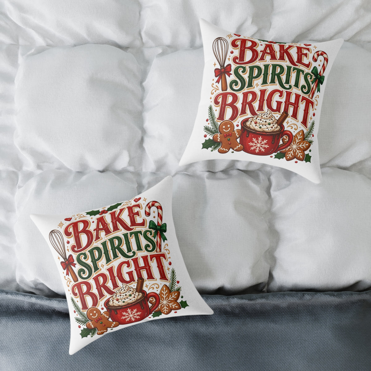 Christmas Bake Spirits Bright Square Poly Canvas Pillow