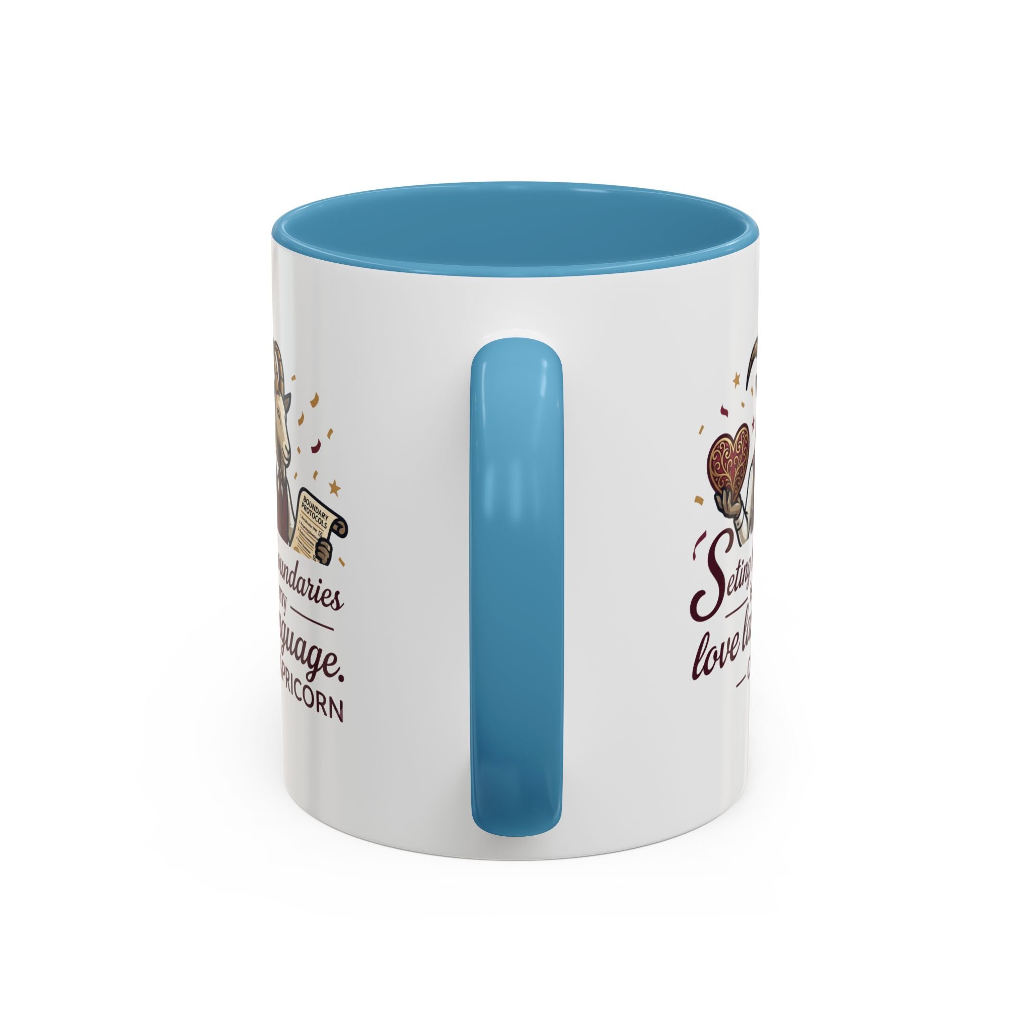 Capricorn Zodiac Coffee Mug — "Setting Boundaries Is My Love Language" Accent Mug