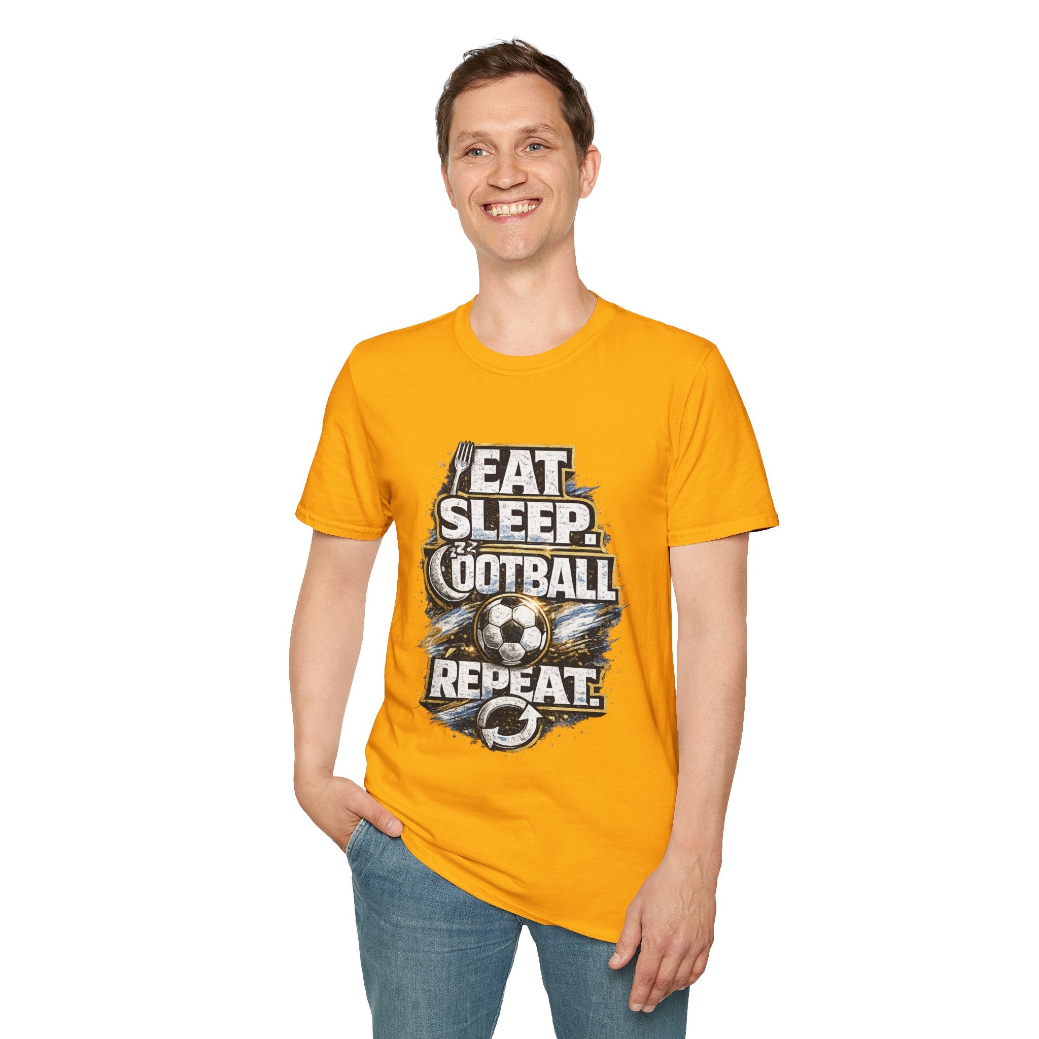 Football 'Eat Sleep Football Repeat' T-Shirt — Vintage Soccer Fan Tee