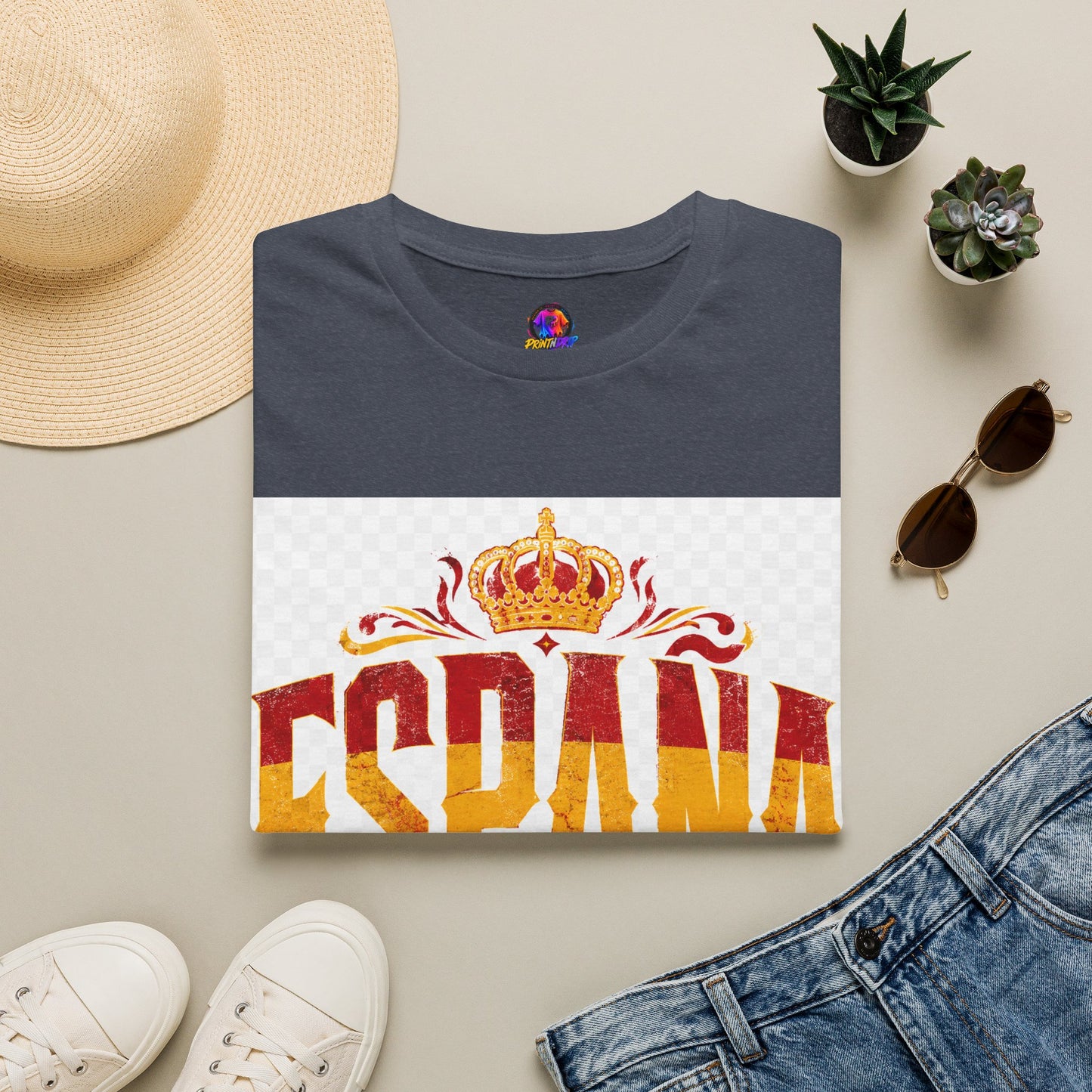 Spain Crown Graphic T-Shirt — Spanish Flag Vintage Crest Tee