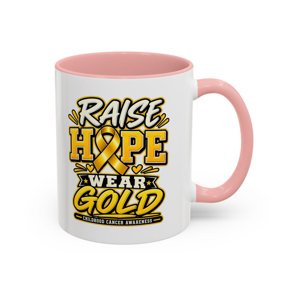 Raise Hope Wear Gold Cancer Awareness Coffee Mug (Accent, 11/15oz)