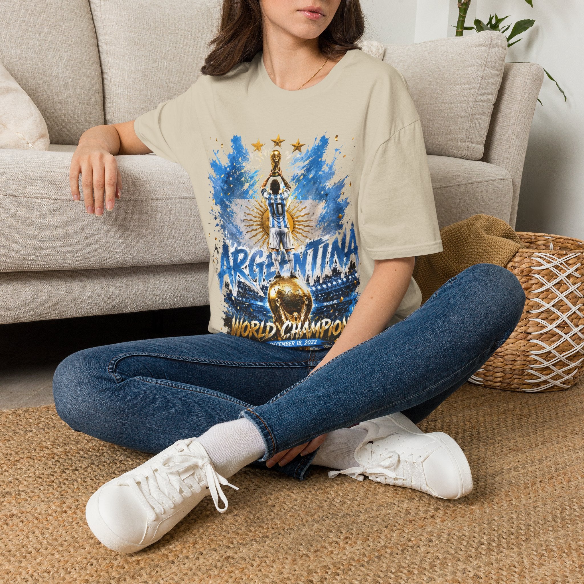 Argentina World Champions T‑Shirt — Soccer World Cup 3 Stars Tribute