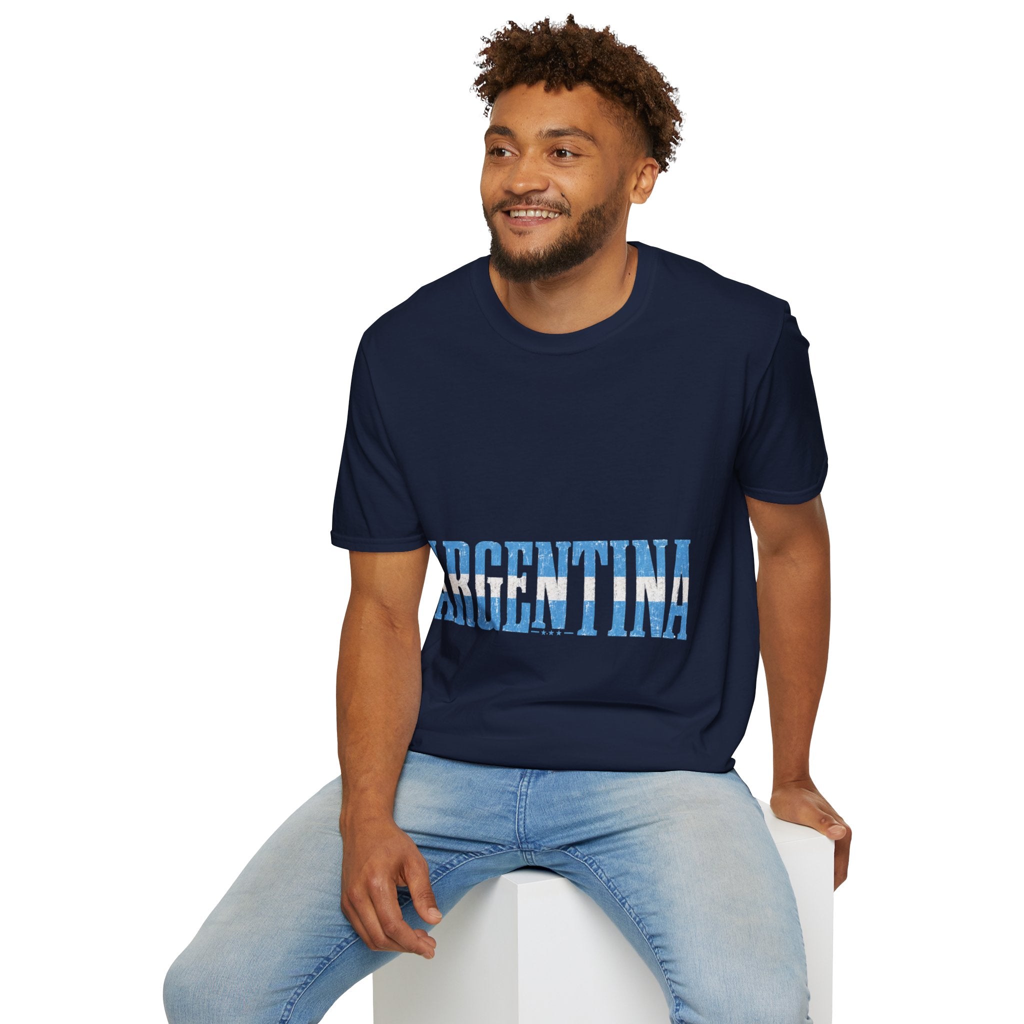 Argentina Stencil Tee — Horizontal Blue Text Argentina T-Shirt