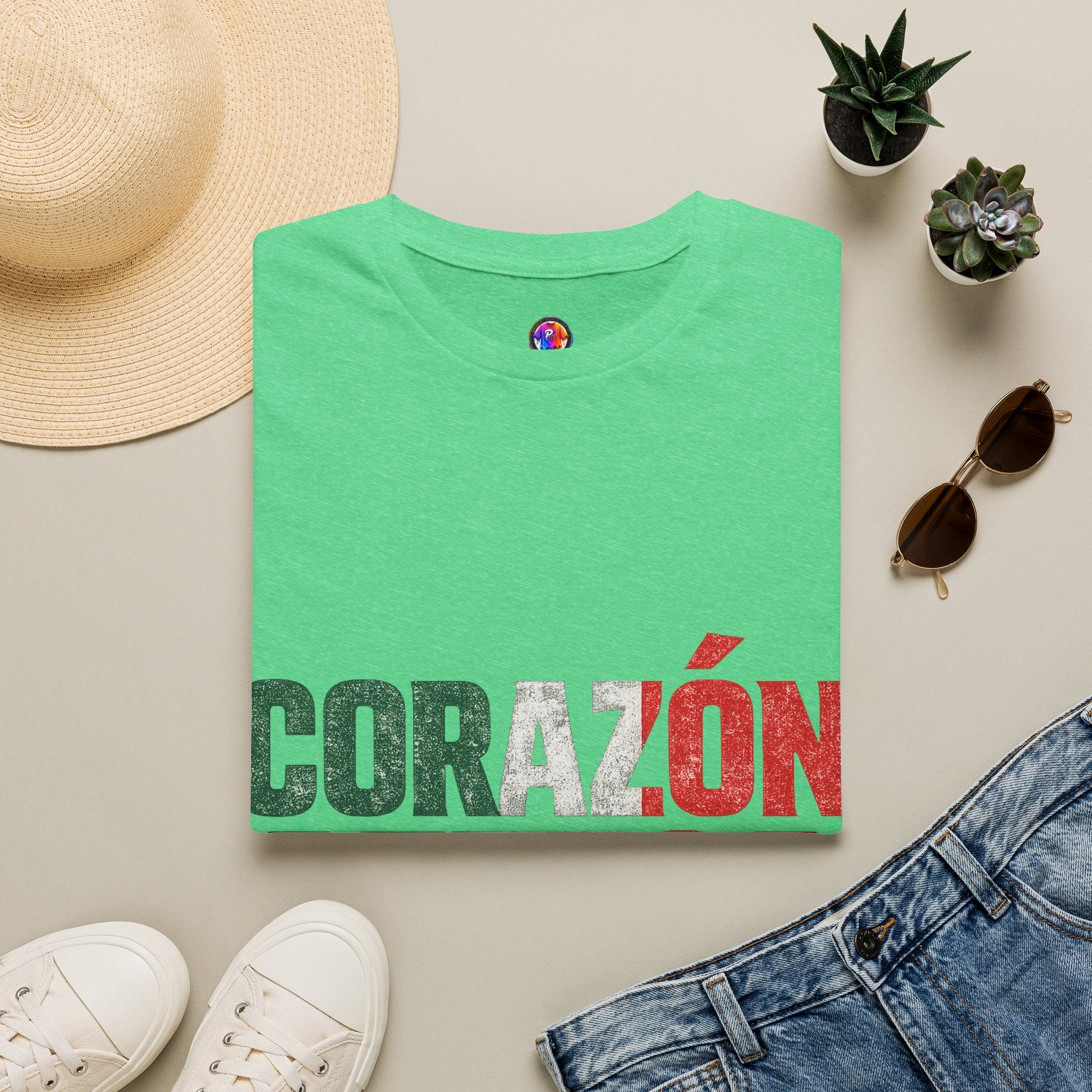 Mexico Corazón Azteca T-Shirt — Mexican Pride Flag Text Tee