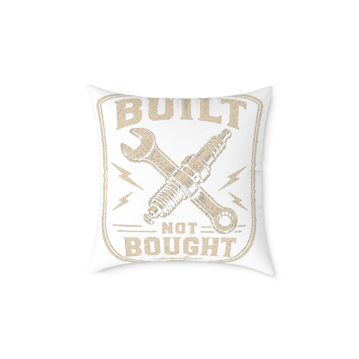 Built Not Bought Pillow Milo Bailey Dog Dad Mom — Automotive Wrench & Spark Plug Decorative Throw Pillow