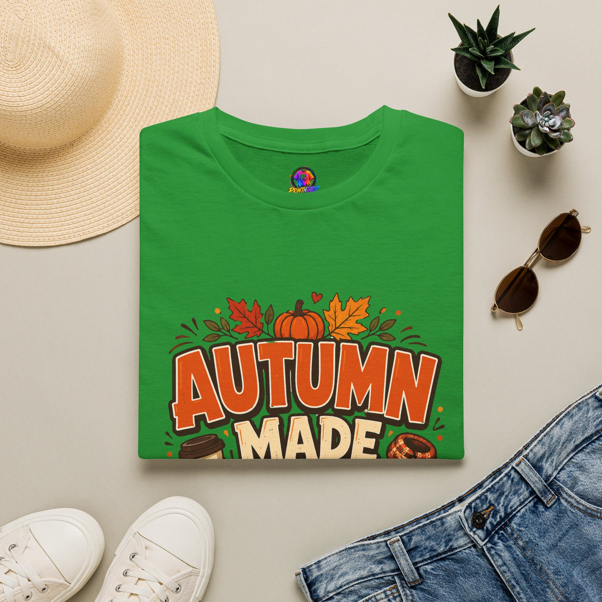 Thanksgiving T-shirt Autumn Made Me Do It T-Shirt — Fall Pumpkin & Leaves Graphic Tee