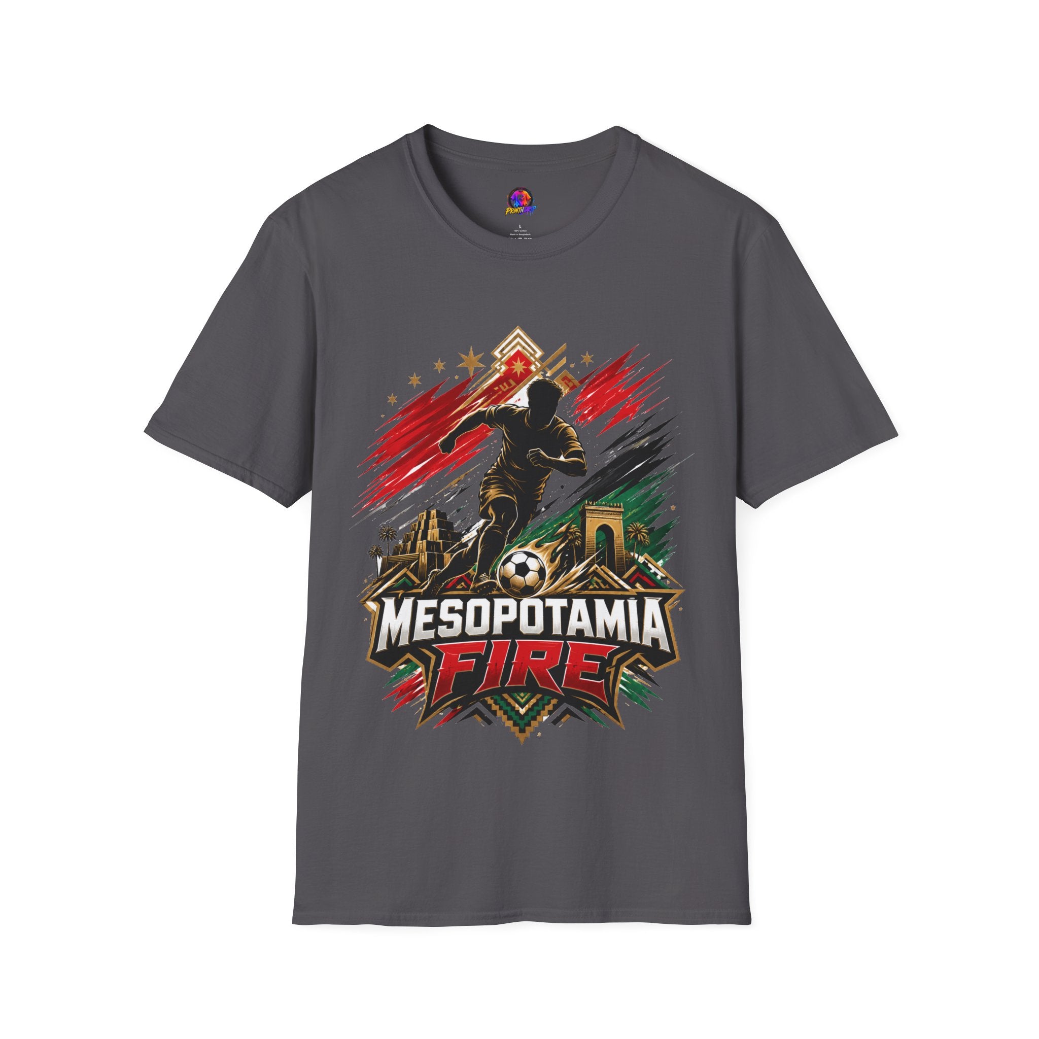 Iraq Mesopotamia Fire Soccer T-Shirt — Vintage Football Player Graphic Tee