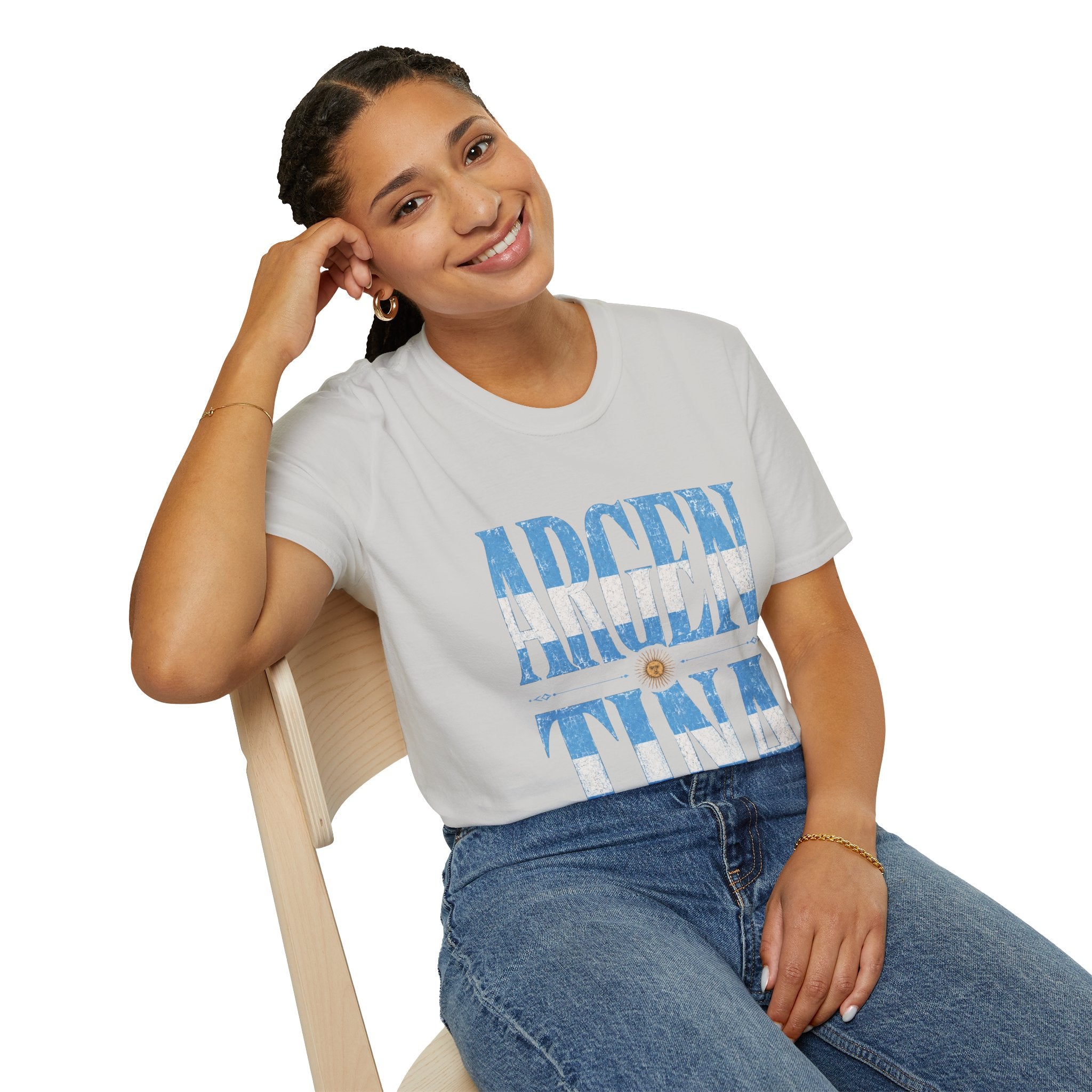 Argentina Flag Graphic T‑Shirt — Vintage Blue Distressed Typography