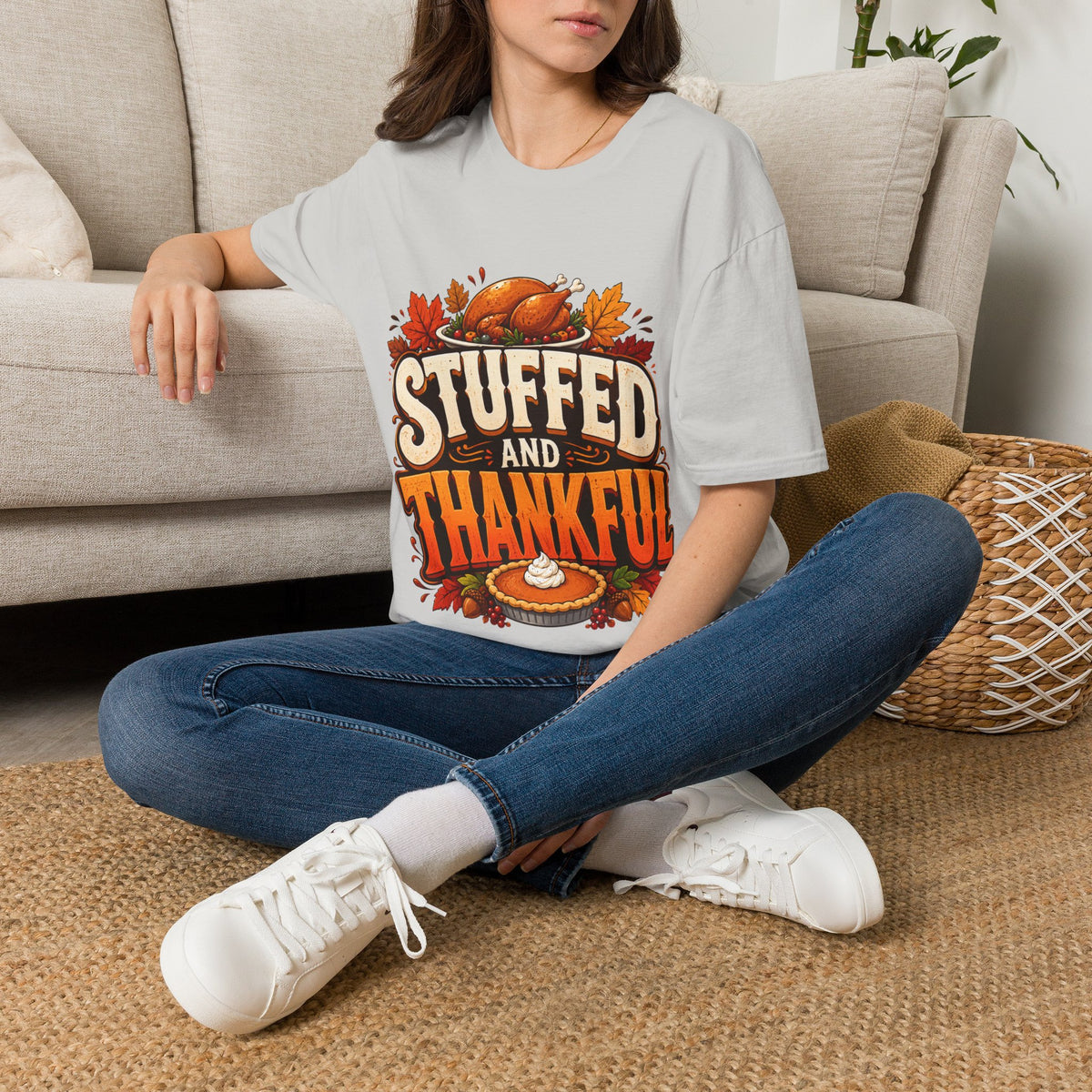 Thanksgiving T-Shirt — "Stuffed and Thankful" Turkey Design