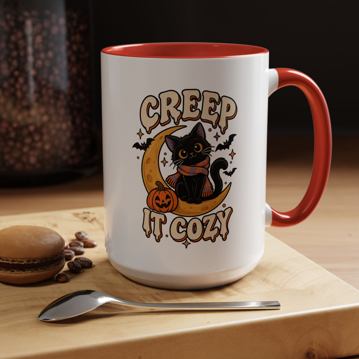 Creepy It Cozy Black Cat Halloween Accent Coffee Mug (11/15oz)