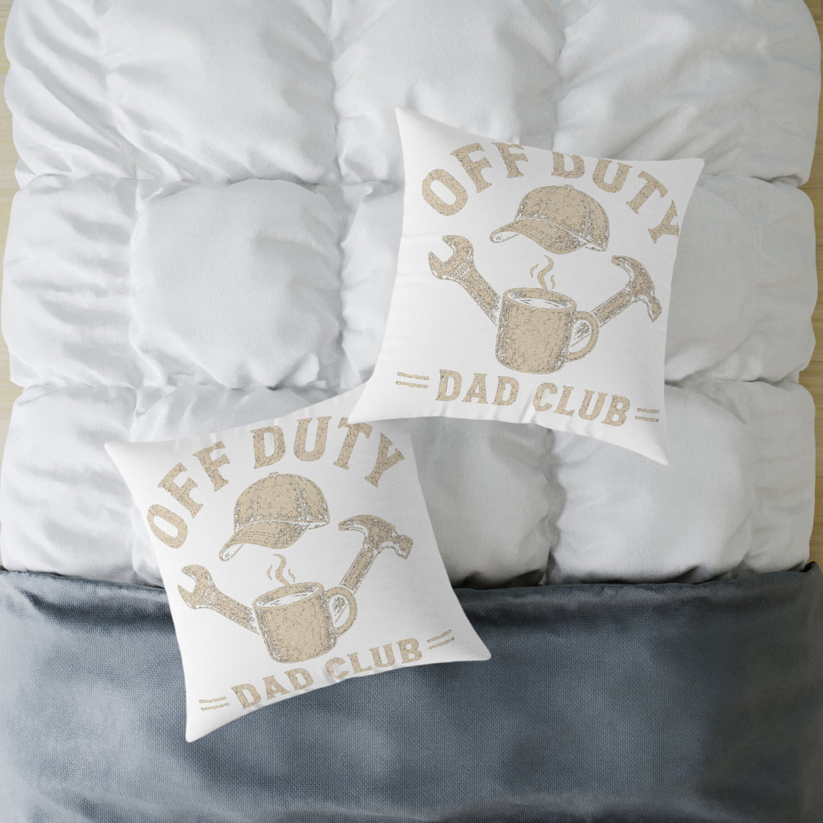 Off Duty Dad Club Throw Pillow  Milo Bailey Dog Dad Mom— Rustic Coffee & Tools Decorative Pillow