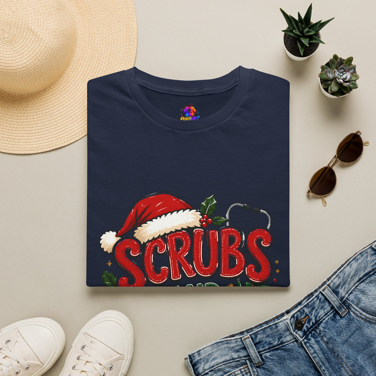 Scrubs and Santa Christmas Tee — Funny Nurse Holiday T-Shirt