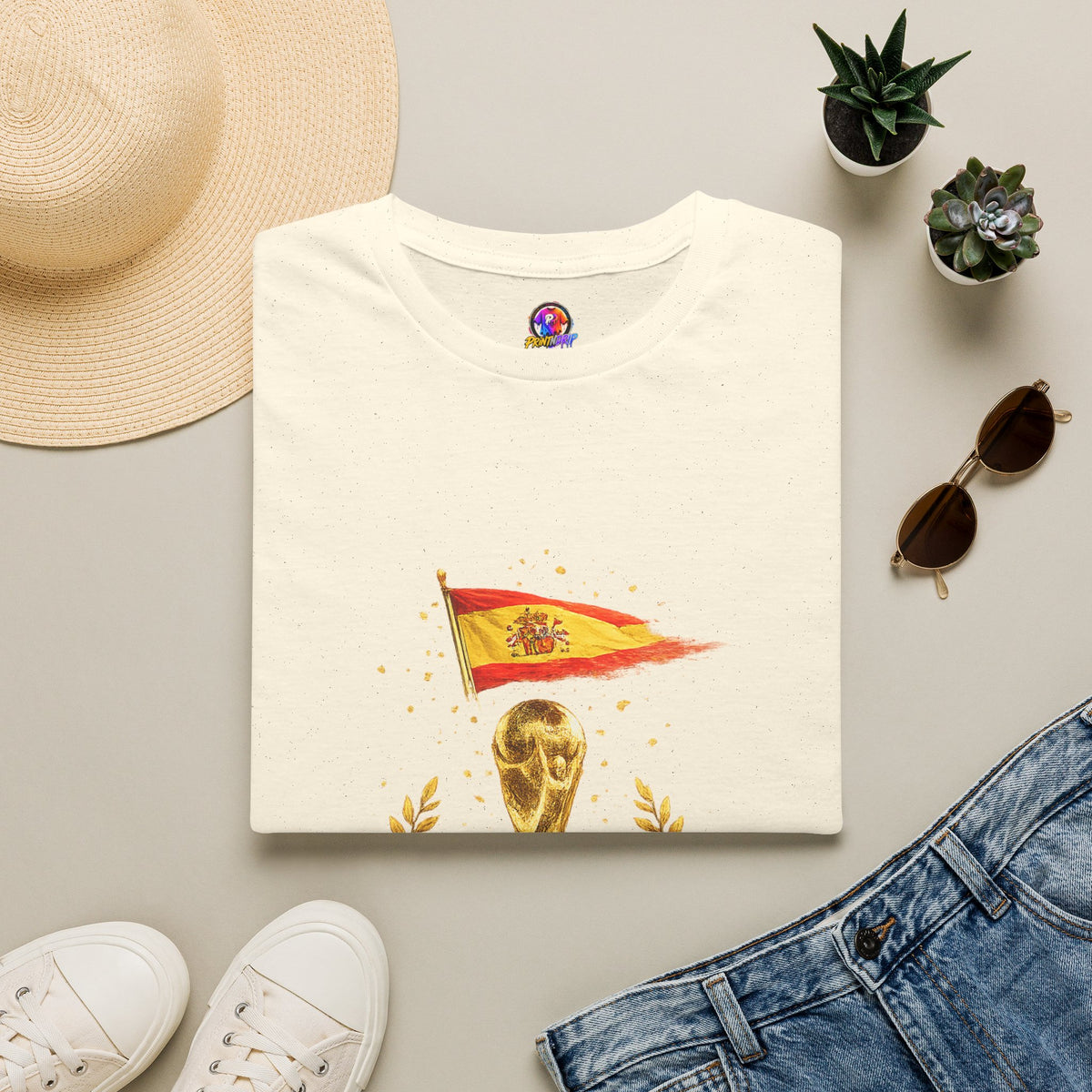Spain World Cup Champions T-Shirt — Spanish Flag & Trophy Soccer Tee