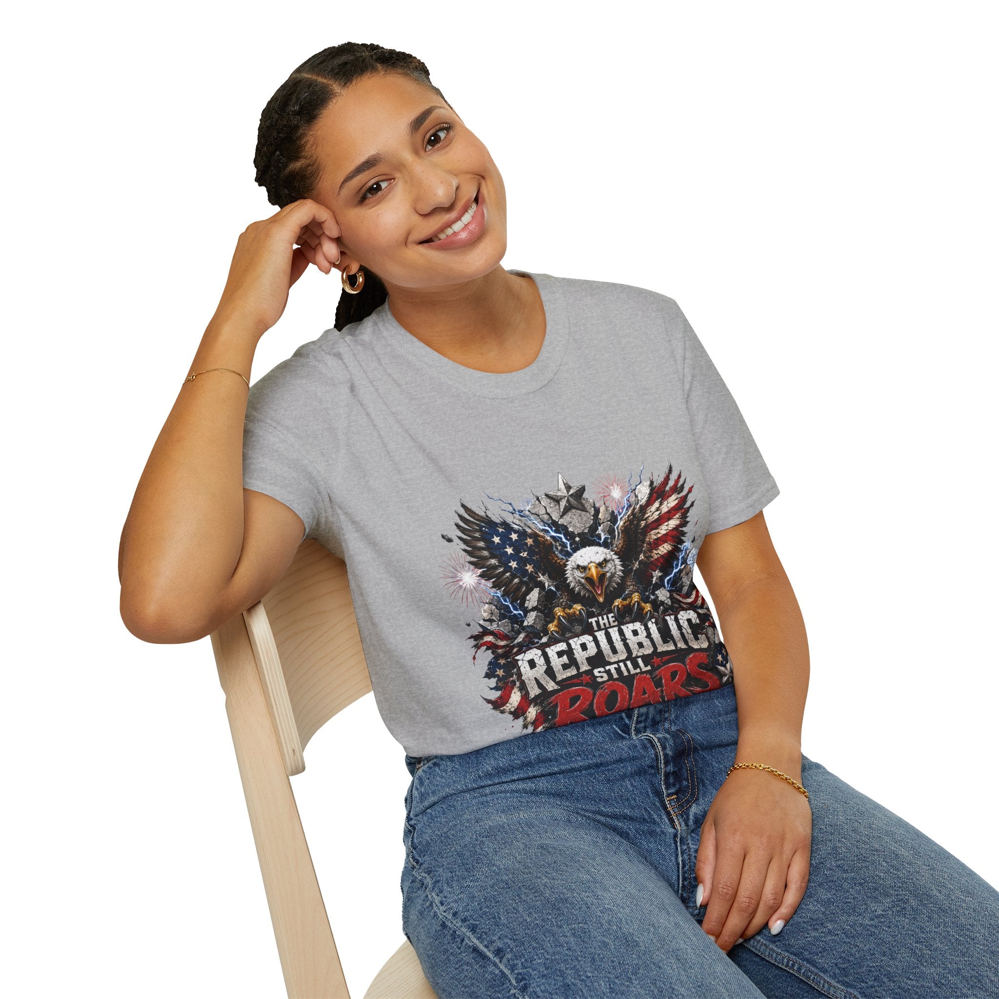 Patriotic Eagle T-Shirt — "The Republic Still Roars" | American Flag Graphic