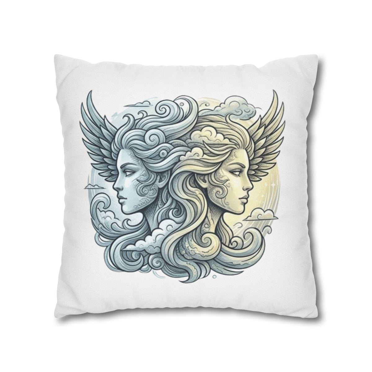 Gemini Dual Goddess Decorative Pillowcase — Celestial Sun & Moon Art Throw Pillow