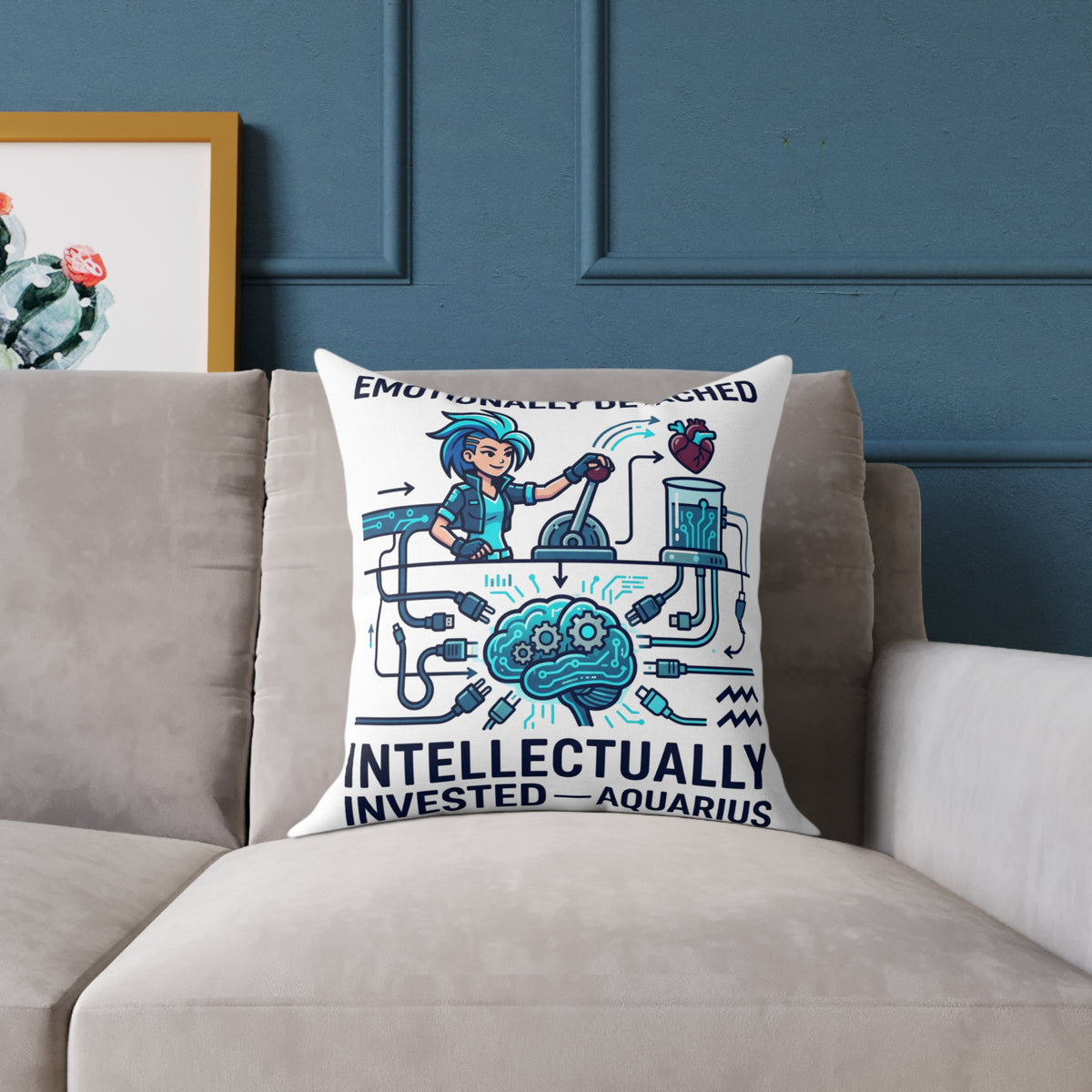 Zodiac Aquarius Emotionally Detached Intellectually Invested Square Poly Canvas Pillow