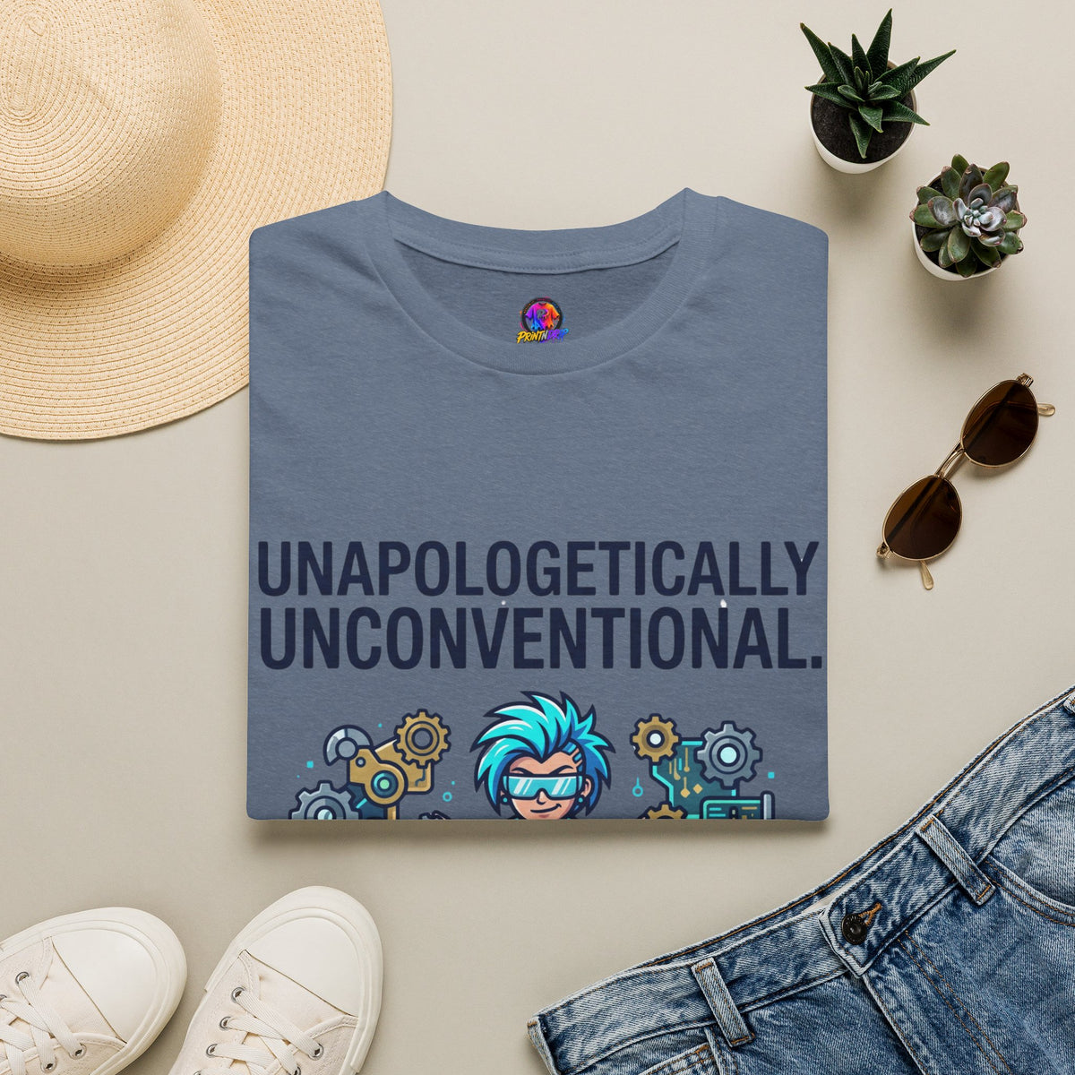 Unapologetically Unconventional T-Shirt — Quirky Steampunk Inventor Graphic Tee